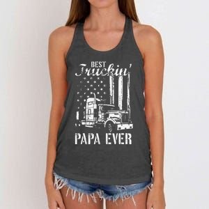 hug day Best Trucking Papa Ever Truck Driver American Flag Women's Knotted Racerback Tank