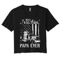 hug day Best Trucking Papa Ever Truck Driver American Flag Women's Crop Top Tee