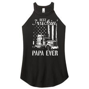 hug day Best Trucking Papa Ever Truck Driver American Flag Women's Perfect Tri Rocker Tank