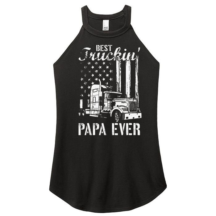 hug day Best Trucking Papa Ever Truck Driver American Flag Women's Perfect Tri Rocker Tank