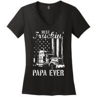 hug day Best Trucking Papa Ever Truck Driver American Flag Women's V-Neck T-Shirt