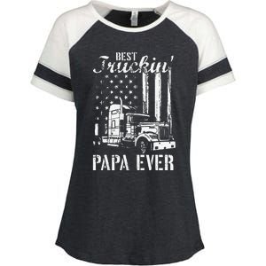 hug day Best Trucking Papa Ever Truck Driver American Flag Enza Ladies Jersey Colorblock Tee