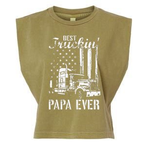 hug day Best Trucking Papa Ever Truck Driver American Flag Garment-Dyed Women's Muscle Tee