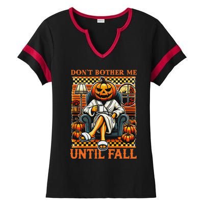 Halloween DonT Bother Me Until Fall Pumpkin Ghost Coffee Ladies Halftime Notch Neck Tee