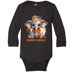 Happy Diwali Cute Elephant Baby Long Sleeve Bodysuit