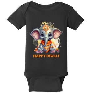 Happy Diwali Cute Elephant Baby Bodysuit