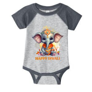 Happy Diwali Cute Elephant Infant Baby Jersey Bodysuit