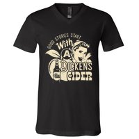 Hard Dickens Cider Girl Whiskey And Beer Apple Humor V-Neck T-Shirt