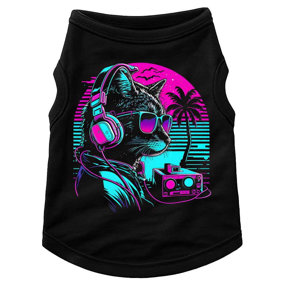 House DJ Cat 80s 90s Kitten Sunset Rainbow DJ Cat Kitty Doggie Tank