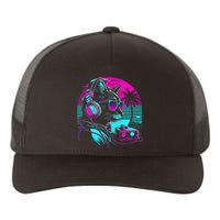 House DJ Cat 80s 90s Kitten Sunset Rainbow DJ Cat Kitty Yupoong Adult 5-Panel Trucker Hat