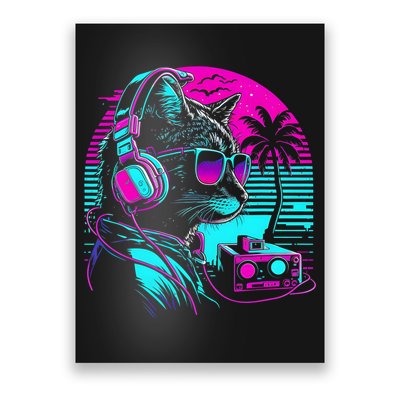 House DJ Cat 80s 90s Kitten Sunset Rainbow DJ Cat Kitty Poster