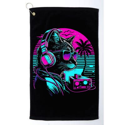 House DJ Cat 80s 90s Kitten Sunset Rainbow DJ Cat Kitty Golf Towel
