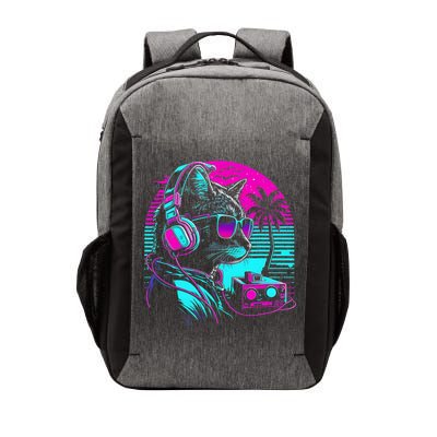 House DJ Cat 80s 90s Kitten Sunset Rainbow DJ Cat Kitty Vector Backpack