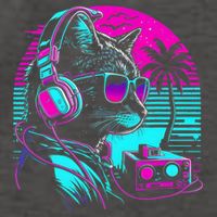 House DJ Cat 80s 90s Kitten Sunset Rainbow DJ Cat Kitty Vector Backpack