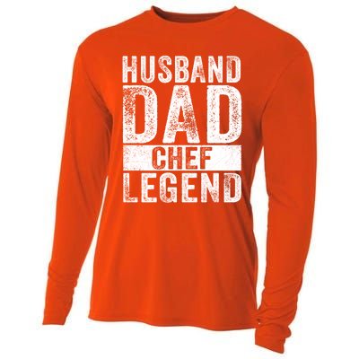 Husband Dad Chef Legend Cooking Fathers Day Distressed Gift Cooling Performance Long Sleeve Crew