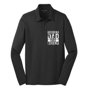 Husband Dad Chef Legend Cooking Fathers Day Distressed Gift Silk Touch Performance Long Sleeve Polo