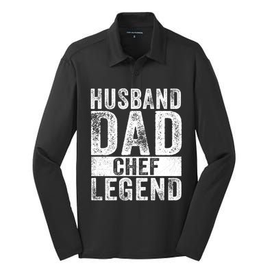 Husband Dad Chef Legend Cooking Fathers Day Distressed Gift Silk Touch Performance Long Sleeve Polo