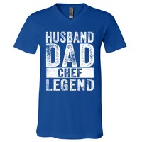 Husband Dad Chef Legend Cooking Fathers Day Distressed Gift V-Neck T-Shirt