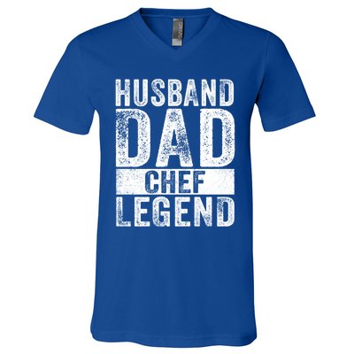 Husband Dad Chef Legend Cooking Fathers Day Distressed Gift V-Neck T-Shirt