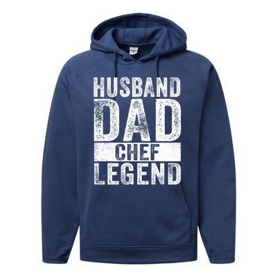 Husband Dad Chef Legend Cooking Fathers Day Distressed Gift Performance Fleece Hoodie