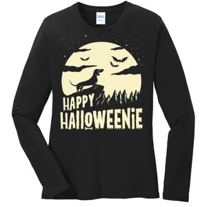 Halloween Dachshund Costume Dog Weiner Dog Moon Halloweenie Ladies Long Sleeve Shirt