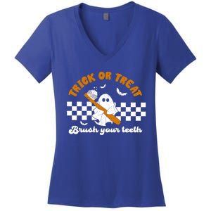 Halloween Dentist Cute Ghost Trick Or Treat Brush Your Teeth Meaningful Gift Women's V-Neck T-Shirt