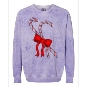 Hand Draw Christmas Candy Cane Red Coquette Bow Xmas Colorblast Crewneck Sweatshirt