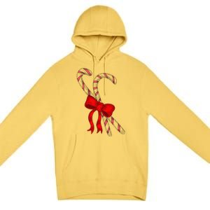 Hand Draw Christmas Candy Cane Red Coquette Bow Xmas Premium Pullover Hoodie