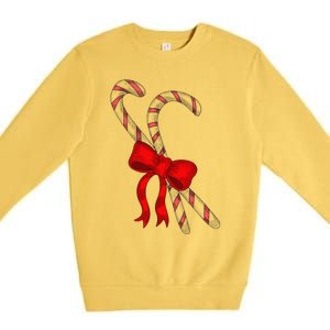 Hand Draw Christmas Candy Cane Red Coquette Bow Xmas Premium Crewneck Sweatshirt