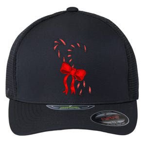 Hand Draw Christmas Candy Cane Red Coquette Bow Xmas Flexfit Unipanel Trucker Cap