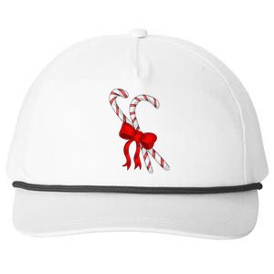 Hand Draw Christmas Candy Cane Red Coquette Bow Xmas Snapback Five-Panel Rope Hat