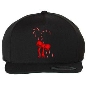 Hand Draw Christmas Candy Cane Red Coquette Bow Xmas Wool Snapback Cap