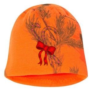 Hand Draw Christmas Candy Cane Red Coquette Bow Xmas Kati - Camo Knit Beanie