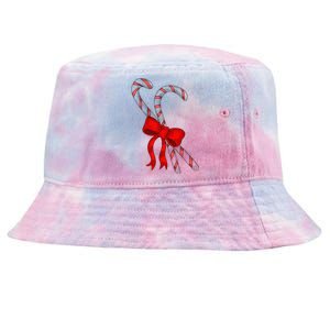 Hand Draw Christmas Candy Cane Red Coquette Bow Xmas Tie-Dyed Bucket Hat