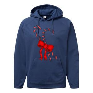 Hand Draw Christmas Candy Cane Red Coquette Bow Xmas Performance Fleece Hoodie