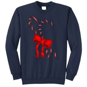 Hand Draw Christmas Candy Cane Red Coquette Bow Xmas Sweatshirt