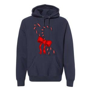 Hand Draw Christmas Candy Cane Red Coquette Bow Xmas Premium Hoodie