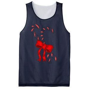 Hand Draw Christmas Candy Cane Red Coquette Bow Xmas Mesh Reversible Basketball Jersey Tank