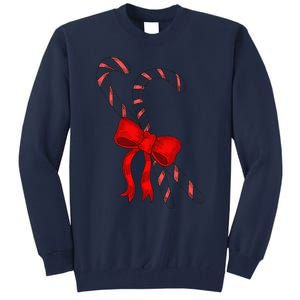 Hand Draw Christmas Candy Cane Red Coquette Bow Xmas Tall Sweatshirt