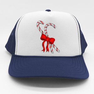 Hand Draw Christmas Candy Cane Red Coquette Bow Xmas Trucker Hat