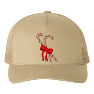 Hand Draw Christmas Candy Cane Red Coquette Bow Xmas Yupoong Adult 5-Panel Trucker Hat