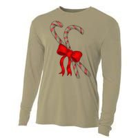 Hand Draw Christmas Candy Cane Red Coquette Bow Xmas Cooling Performance Long Sleeve Crew