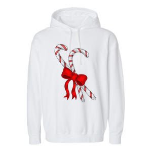 Hand Draw Christmas Candy Cane Red Coquette Bow Xmas Garment-Dyed Fleece Hoodie