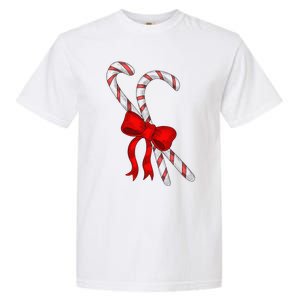 Hand Draw Christmas Candy Cane Red Coquette Bow Xmas Garment-Dyed Heavyweight T-Shirt