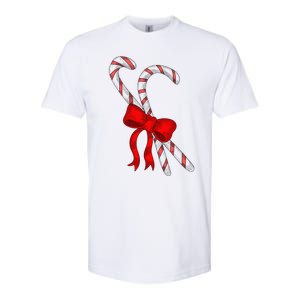 Hand Draw Christmas Candy Cane Red Coquette Bow Xmas Softstyle CVC T-Shirt