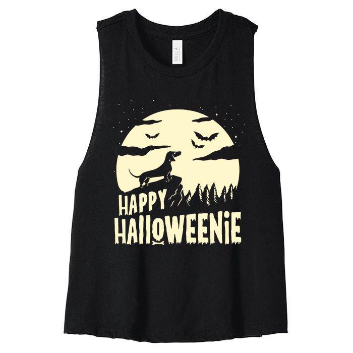 Halloween Dachshund Costume Dog Weiner Dog Moon Halloweenie Women's Racerback Cropped Tank