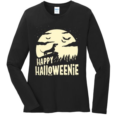 Halloween Dachshund Costume Dog Weiner Dog Moon Halloweenie Ladies Long Sleeve Shirt