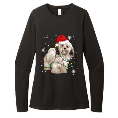 Havanese Dog Christmas Light Christmas Dog Santa Hat Lover Cute Gift Womens CVC Long Sleeve Shirt