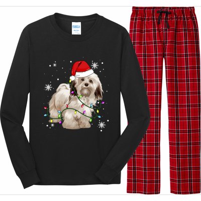 Havanese Dog Christmas Light Christmas Dog Santa Hat Lover Cute Gift Long Sleeve Pajama Set