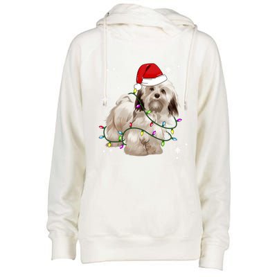 Havanese Dog Christmas Light Christmas Dog Santa Hat Lover Cute Gift Womens Funnel Neck Pullover Hood